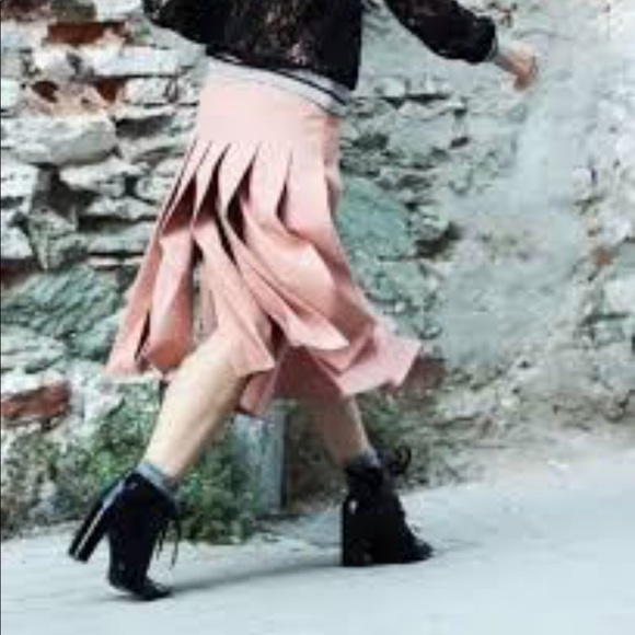 NWT Zara Pink Accordion Box Pleated Midi Skirt - Picture 6 of 8